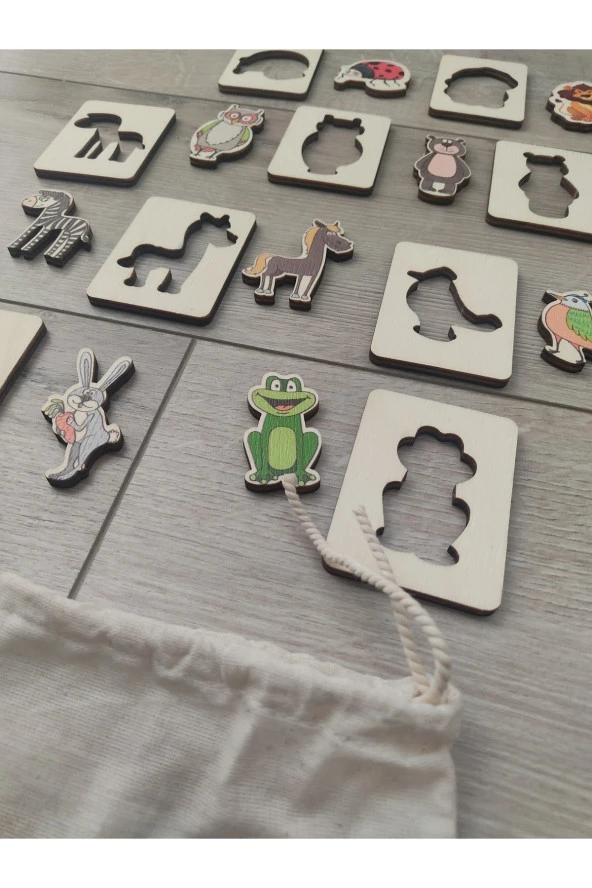 Ahşap Hayvanlar Renkli Bulmaca Oyunu Ve Oyun Hamuru Kalıbı 9 Parça - 2