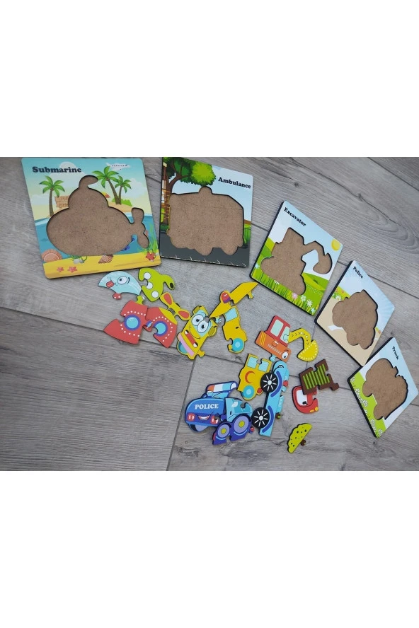 Mini 5li Araçlar Ahşap Puzzle Seti - 2