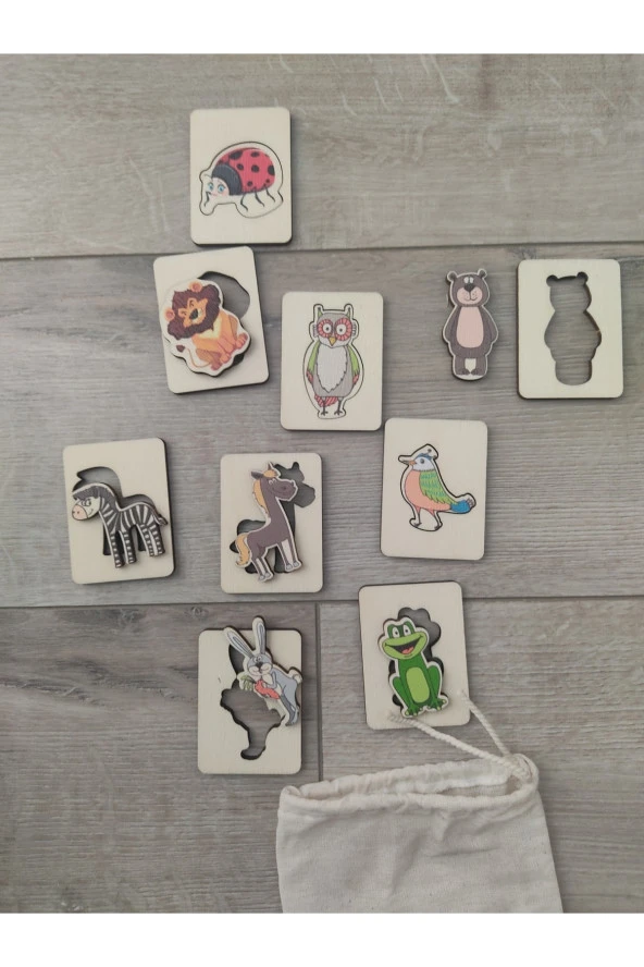 Ahşap Hayvanlar Renkli Bulmaca Oyunu Ve Oyun Hamuru Kalıbı 9 Parça - 3