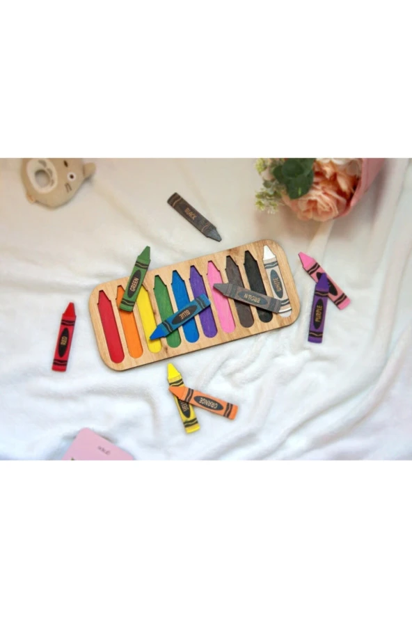 Ahşap Pastel Boya Ingilizce Renk Eşleştirme Oyunu Puzzle