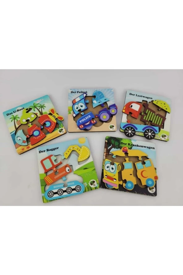 Mini 5li Araçlar Ahşap Puzzle Seti - 3