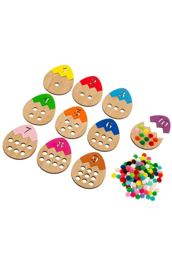 Ponponlu Yumurta Sayı Ve Değerlerini Öğreniyorum Ahşap Montessori Puzzle - 2