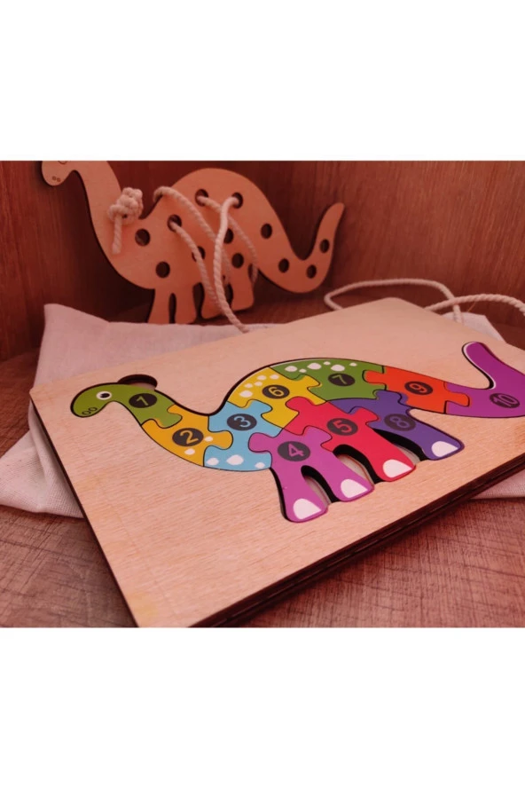 Dinozor Modelli 2 Parça Ip Geçirmeli Ve Renkli Sayıları Öğreniyorum Puzzle 25 Cm X 15cm - 2
