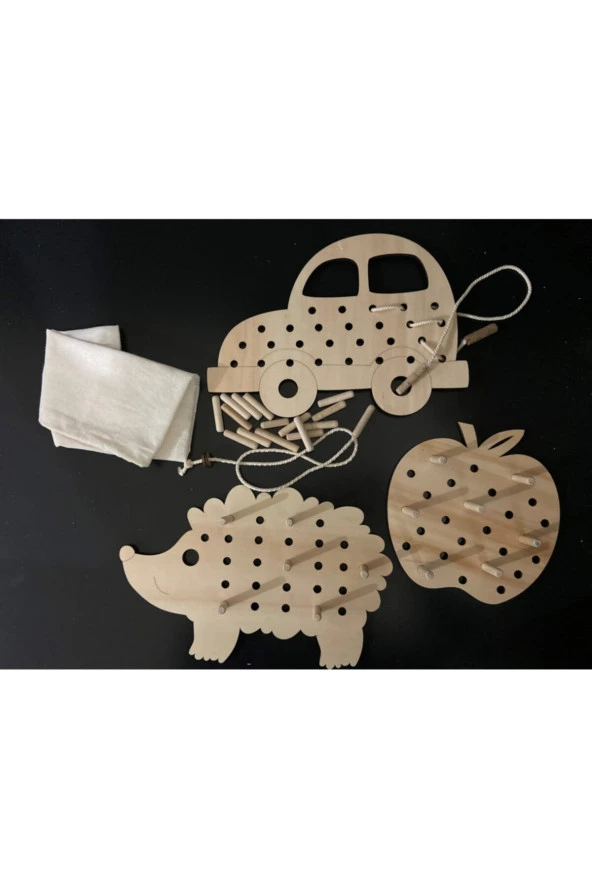 Montessori Ip Geçirme Ve Pim Takma 3lü Oyun Seti