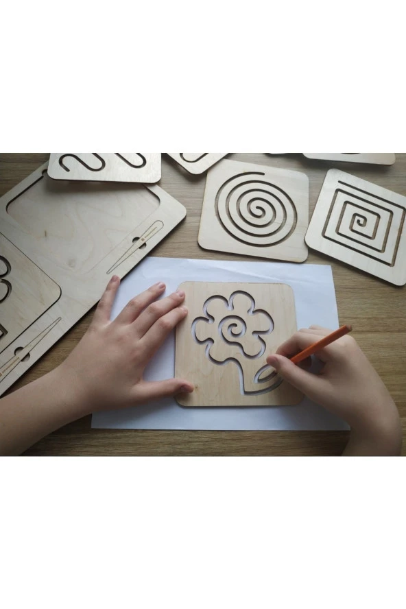 Montessori Kalemli Tablalı Iki El Kas Hareketleri Için Çizgi Çalışma Şablonları - 3