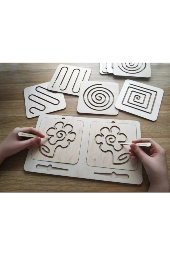 Montessori Kalemli Tablalı Iki El Kas Hareketleri Için Çizgi Çalışma Şablonları