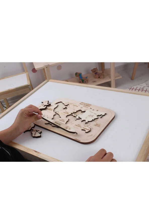 Ahşap Dünya Haritası Ve Kıtalar Yapboz - 2