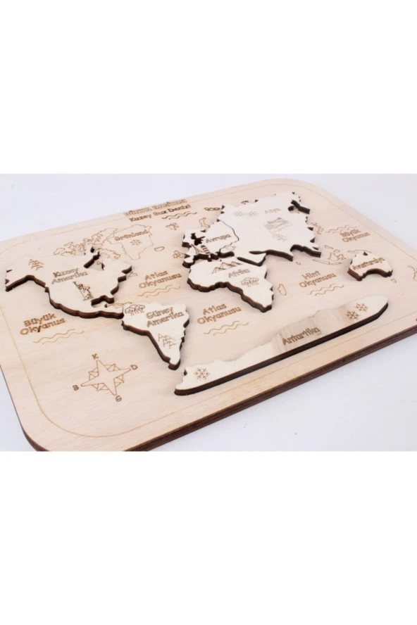 Ahşap Dünya Haritası Ve Kıtalar Yapboz - 3