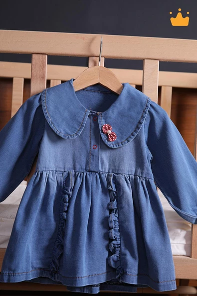 Babyhola Şık Bayramlık Kız Bebek Çocuk Kot Elbise 2282 - 4