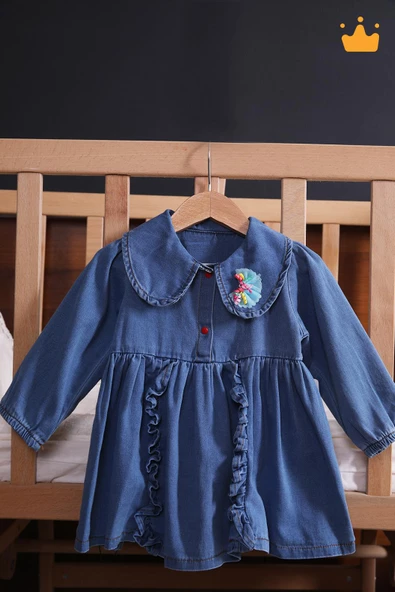 Babyhola Şık Bayramlık Kız Bebek Çocuk Kot Elbise 2282 - 12