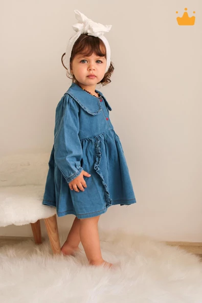 Babyhola Şık Bayramlık Kız Bebek Çocuk Kot Elbise 2282 - 2
