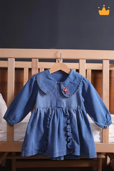 Babyhola Şık Bayramlık Kız Bebek Çocuk Kot Elbise 2282 - 3