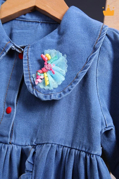 Babyhola Şık Bayramlık Kız Bebek Çocuk Kot Elbise 2282 - 10