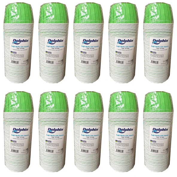 Dolphin Muffin Kağıt Karton Yeşil Cupcake Kek Kalıbı Kapsülü Kabı - 50 Adetlik 10 Paket ürün görseli