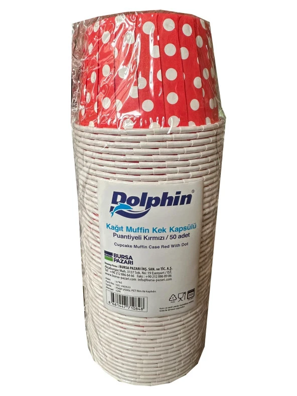 Dolphin Muffin Kağıt Karton Kırmızı Puantiyeli Cupcake Kek Kalıbı Kapsülü Kabı - 50 Adetlik 1 Paket