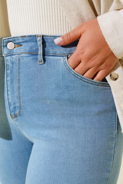 Dar Paça Büyük Beden Kot Pantolon Açık Mavi - 4