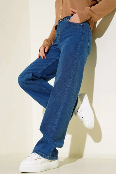 Yüksel Bel Palazzo Kot Pantolon Mavi ürün görseli 1