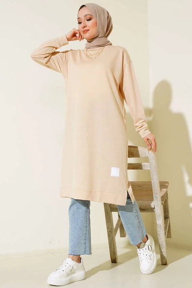 Arma Detaylı Uzun Tunik Bej ürün görseli