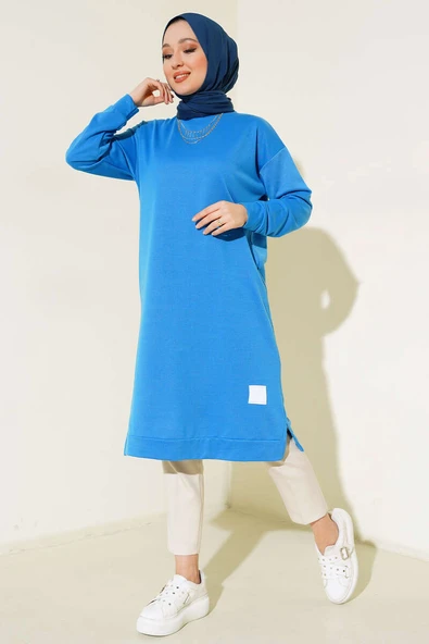 Arma Detaylı Uzun Tunik İndigo ürün görseli