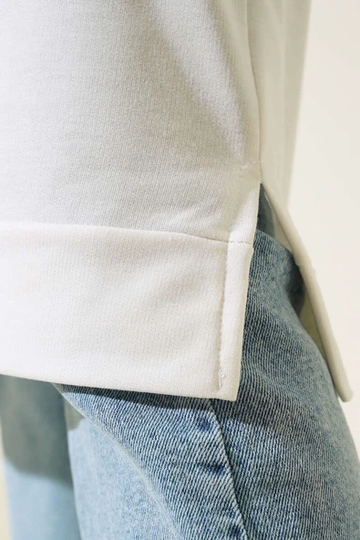 Arma Detaylı Uzun Tunik Beyaz - Resim 4