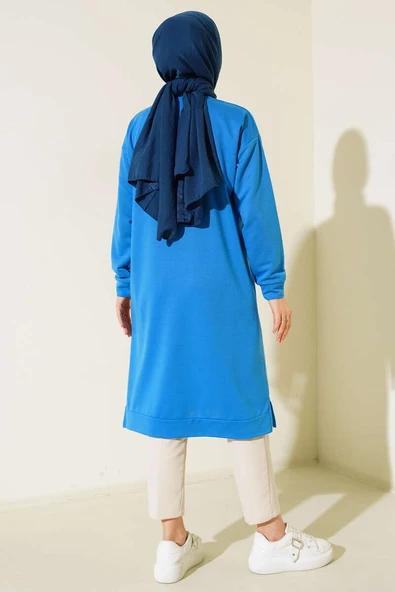 Arma Detaylı Uzun Tunik İndigo - Resim 3