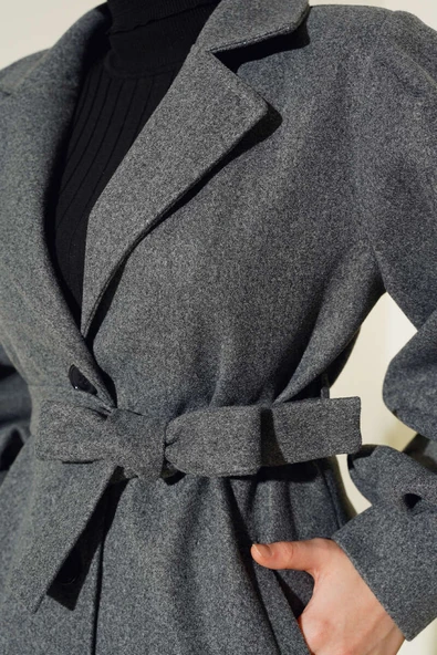 Balon Kol Kaşe Düğmeli Kaban Füme - Resim 4