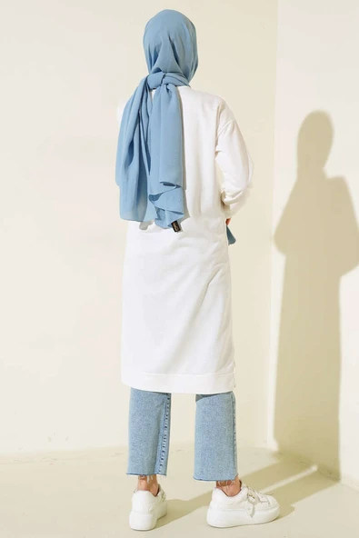 Arma Detaylı Uzun Tunik Beyaz - Resim 3