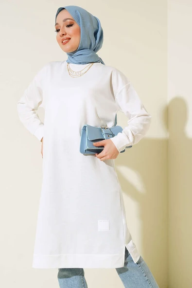 Arma Detaylı Uzun Tunik Beyaz - Resim 2