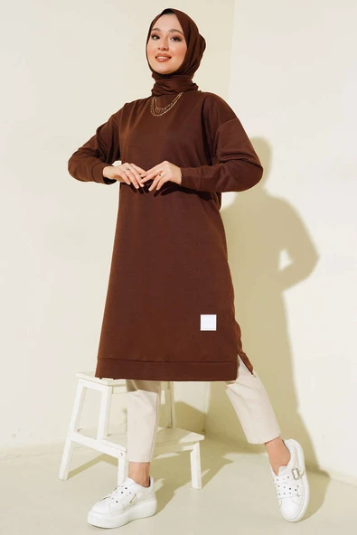 Arma Detaylı Uzun Tunik Kahve - Resim 2