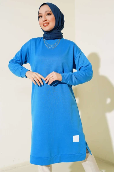 Arma Detaylı Uzun Tunik İndigo - Resim 2