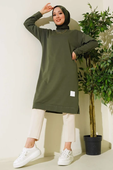 Arma Detaylı Uzun Tunik Haki - Resim 2