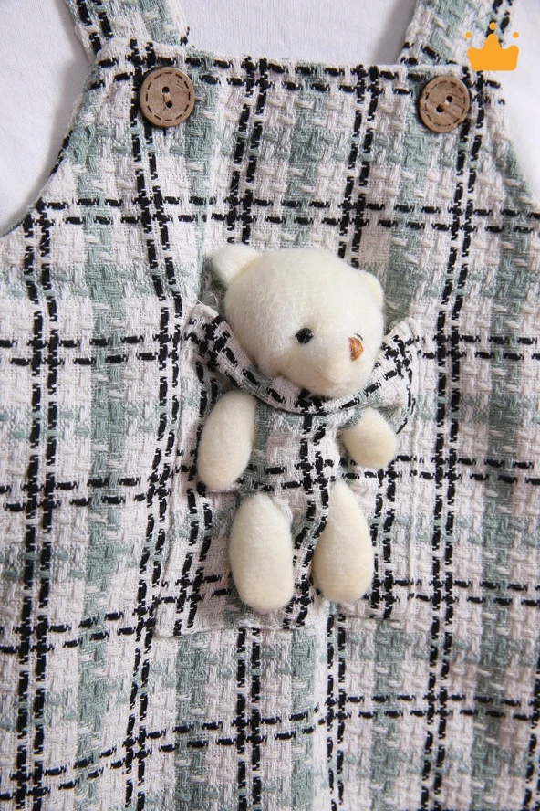 Babyhola Şık Bayramlık Ayılı Oyun Arkadaşı Tüvit Kız Bebek Çocuk Badi Jile 2'li Oyuncaklı Elbise Takım 2339 - 4