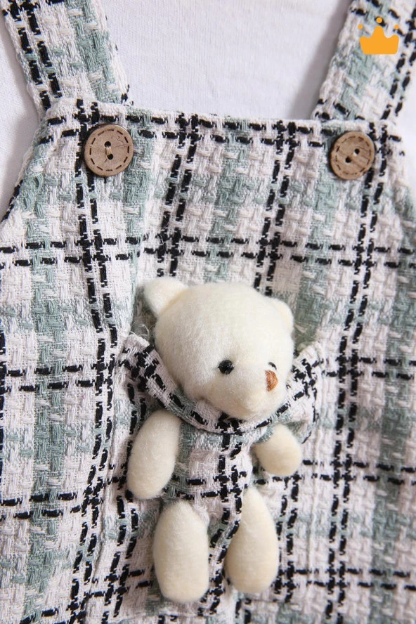 Babyhola Şık Bayramlık Ayılı Oyun Arkadaşı Tüvit Kız Bebek Çocuk Badi Jile 2'li Oyuncaklı Elbise Takım 2339 - 6