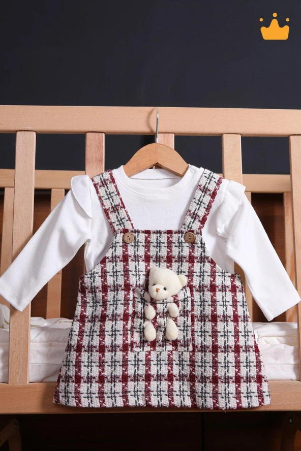 Babyhola Şık Bayramlık Ayılı Oyun Arkadaşı Tüvit Kız Bebek Çocuk Badi Jile 2'li Oyuncaklı Elbise Takım 2339 - 9