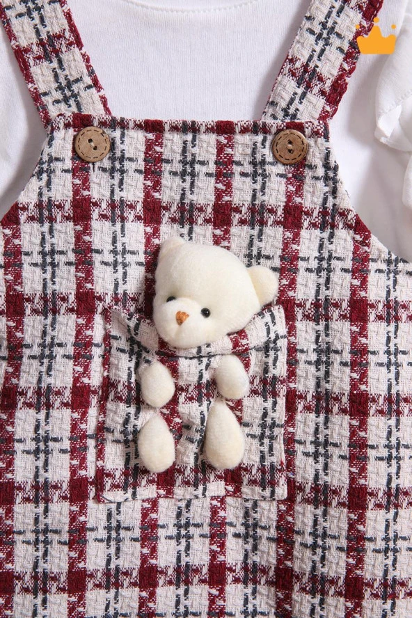 Babyhola Şık Bayramlık Ayılı Oyun Arkadaşı Tüvit Kız Bebek Çocuk Badi Jile 2'li Oyuncaklı Elbise Takım 2339 - 10