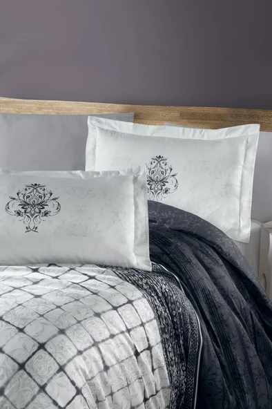 BASKILI SATEN ÇİFT KİŞİLİK NEVRESİM TAKIMI MELORY - Resim 2