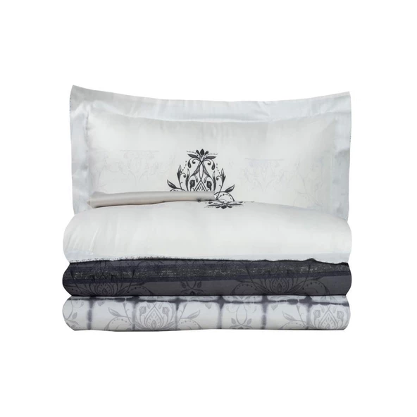 BASKILI SATEN ÇİFT KİŞİLİK NEVRESİM TAKIMI MELORY - Resim 4