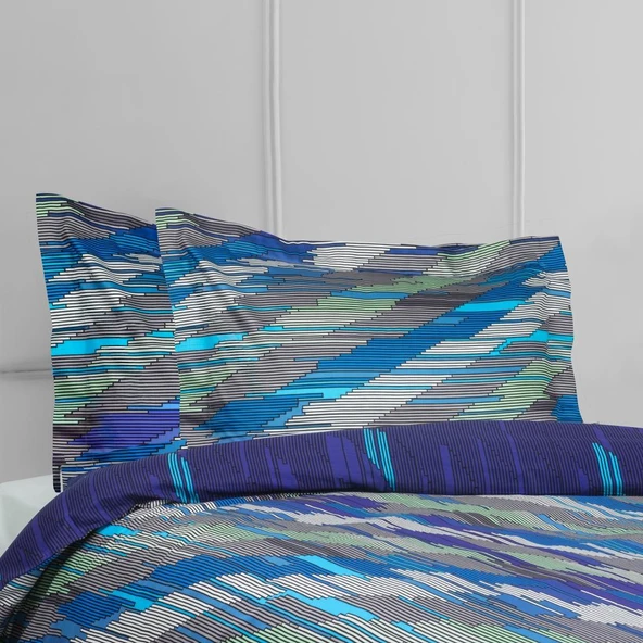 BASKILI SATEN ÇİFT KİŞİLİK NEVRESİM TAKIMI NERON - Resim 2