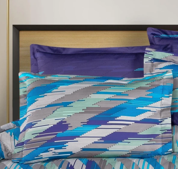 BASKILI SATEN ÇİFT KİŞİLİK NEVRESİM TAKIMI NERON - Resim 3