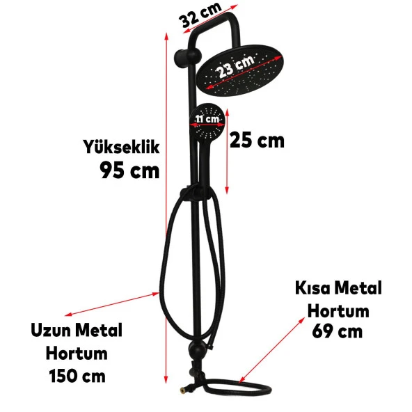 Robot Tepe Duş Seti Takımı Shower Yağmurlama Oval Banyo Masaj Duş Başlığı Sistemi Mat Siyah - Resim 3