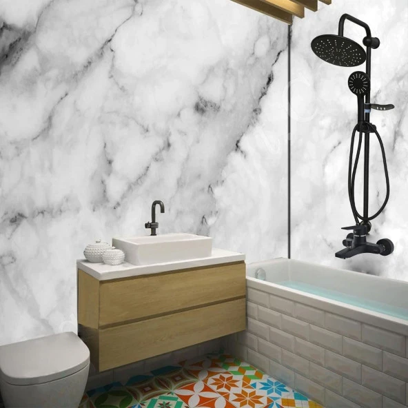 Robot Tepe Duş Seti Takımı Shower Yağmurlama Oval Banyo Masaj Duş Başlığı Sistemi Mat Siyah - Resim 4