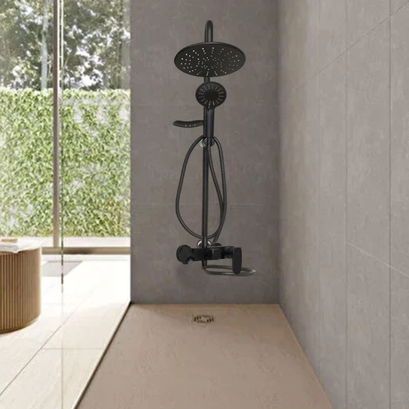 Robot Tepe Duş Seti Takımı Shower Yağmurlama Oval Banyo Masaj Duş Başlığı Sistemi Mat Siyah - Resim 5