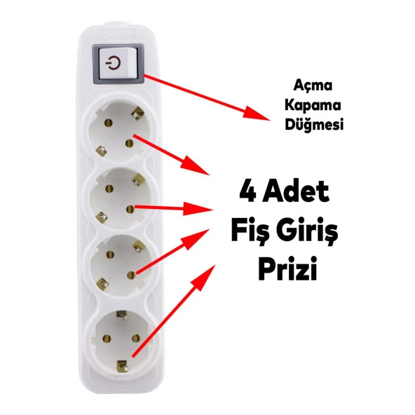 4lü Grup Priz Anahtarlı Klemensli Fiş Priz Topraklı Çoklu Grup Priz Çoğaltıcı Dörtlü Kablosuz - Resim 4