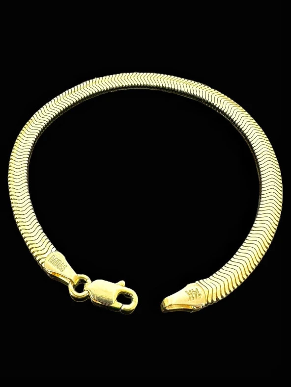 Balık Sırtı Ezme İtalyan 5 mm 14 Ayar Altın Bileklik - Resim 2