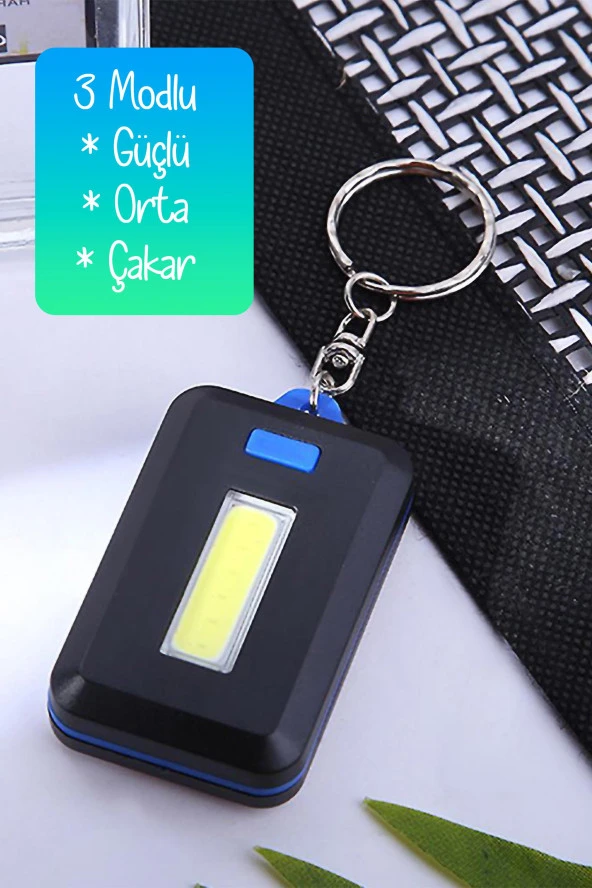 3 Modlu Anahtarlığa Takılan El Feneri Pil Dahil Mini COB Led Küçük Lamba Işık Acil Durum Lambası - 7