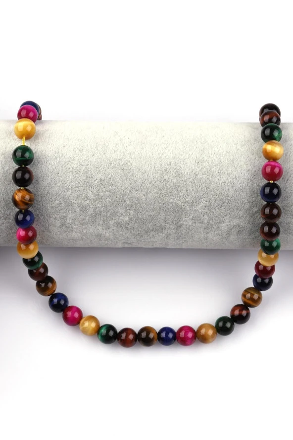 Renkli Kaplan Gözü Doğal Taş Dizi 8 mm Küre Kesim - Resim 2