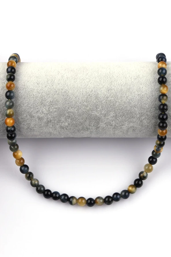 Sarı - Siyah Kaplan Gözü Doğal Taş Dizi 6 mm Küre Kesim - Resim 2