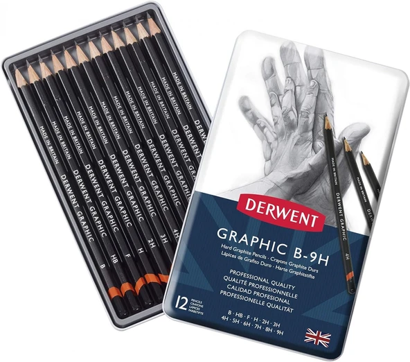 Derwent Graphic Set 12'li Dereceli Kurşun Kalem Çizim Seti - Hard / 34213