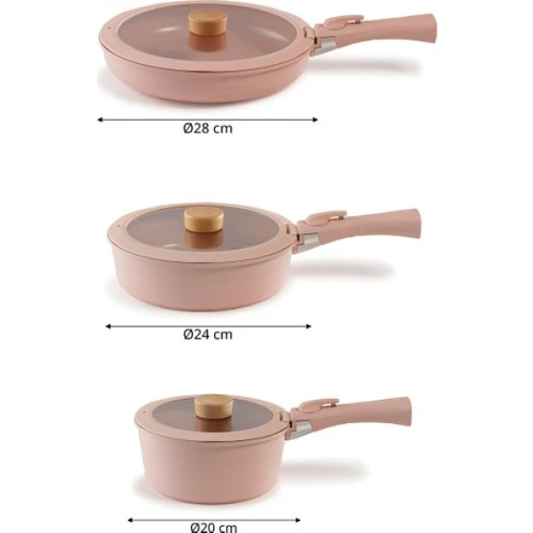 Neoflam Midas Pembe 9 Parça Ayrılabilen Saplı Iç Içe Geçebilen Indüksiyonlu Tencere Tava Seti D-NEOMDS9I-03 - 5