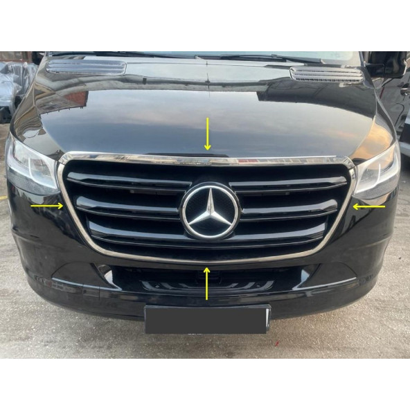 Mercedes Sprinter W907 Krom Ön Panjur Çerçevesi 4 Parça 2018+ Paslanmaz Çelik - 4